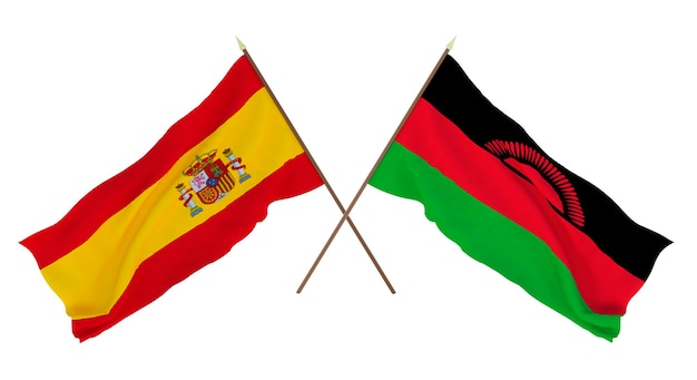 Background for designers illustrators National Independence Day Flags Spain and Malawi