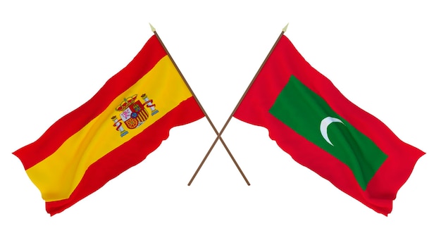 Background for designers illustrators National Independence Day Flags Spain and Maldives