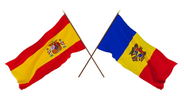 Background for designers illustrators National Independence Day Flags Spain and Moldova