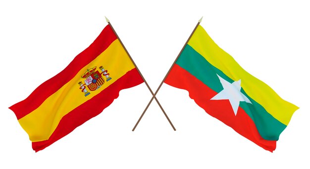 Background for designers illustrators National Independence Day Flags Spain and Myanmar