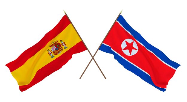 Фон для дизайнеров-иллюстраторов Флаги Дня национальной независимости Испании и Северной Кореи