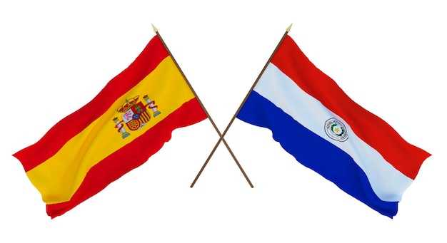 Background for designers illustrators National Independence Day Flags Spain and Paraguay