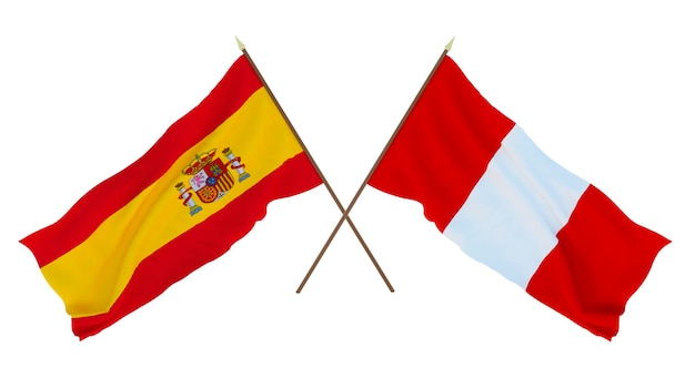 Background for designers illustrators National Independence Day Flags Spain and Peru