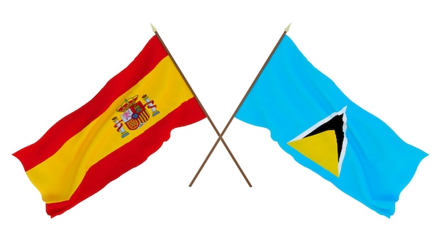 Background for designers illustrators National Independence Day Flags Spain and Saint Lucia