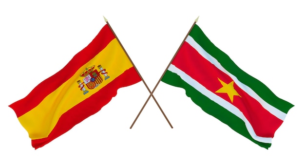 Background for designers illustrators National Independence Day Flags Spain and Suriname