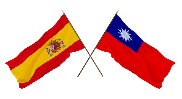 Background for designers illustrators National Independence Day Flags Spain and Taiwan