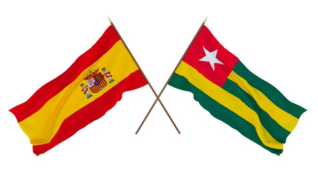 Background for designers illustrators National Independence Day Flags Spain and Togo