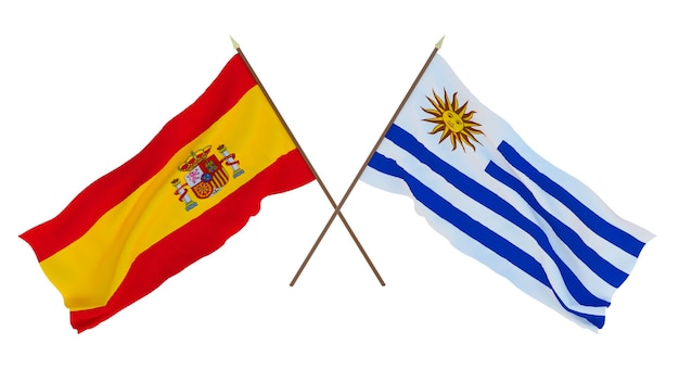 Background for designers illustrators National Independence Day Flags Spain and Uruguay