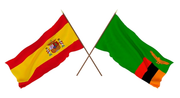 Background for designers illustrators National Independence Day Flags Spain and Zambia