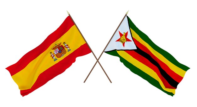 Background for designers illustrators National Independence Day Flags Spain and Zimbabwe