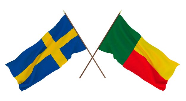 Background for designers illustrators National Independence Day Flags Sweden and Benin