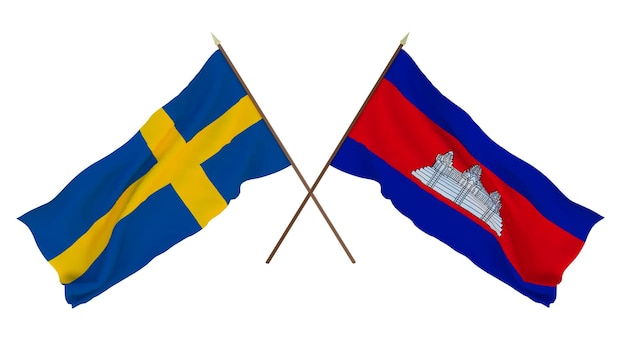 Background for designers illustrators National Independence Day Flags Sweden and Cambodia