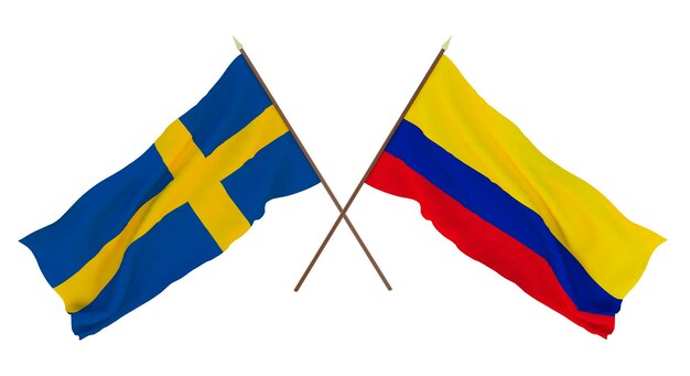 Background for designers illustrators National Independence Day Flags Sweden and Colombia