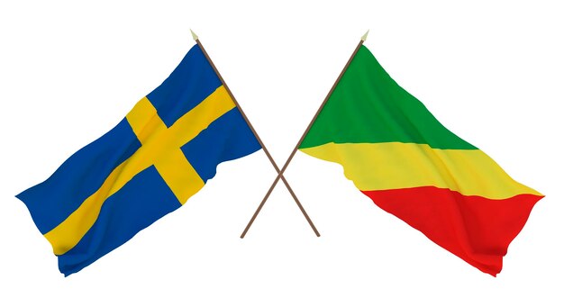 Background for designers illustrators National Independence Day Flags Sweden and Congo Brazzaville