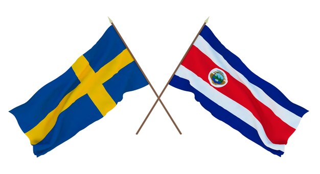 Background for designers illustrators National Independence Day Flags Sweden and Costa Rica