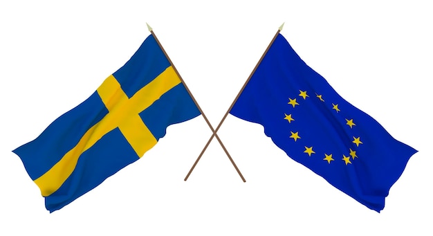 Background for designers illustrators National Independence Day Flags Sweden and European Union