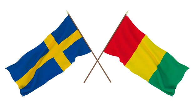 Background for designers illustrators National Independence Day Flags Sweden and Guinea