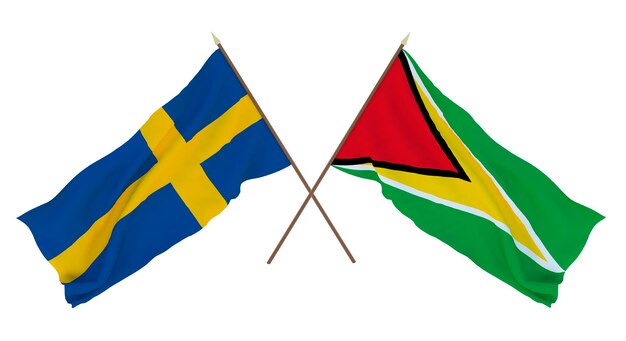 Background for designers illustrators National Independence Day Flags Sweden and Guyana