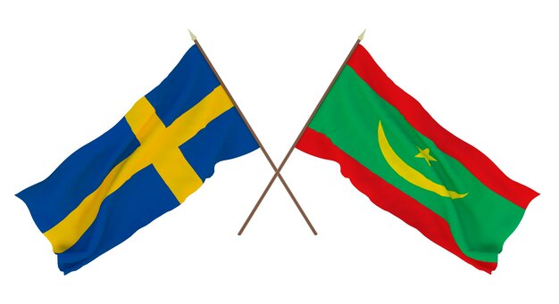 Background for designers illustrators National Independence Day Flags Sweden and Mauritania