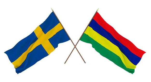 Background for designers illustrators National Independence Day Flags Sweden and Mauritius