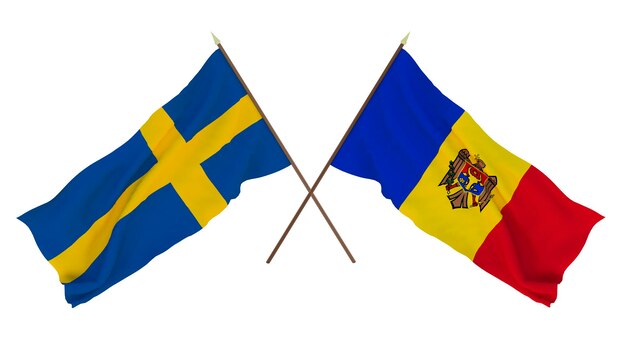 Background for designers illustrators National Independence Day Flags Sweden and Moldova