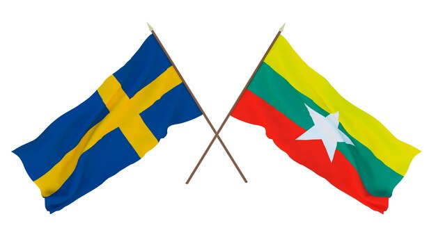 Background for designers illustrators National Independence Day Flags Sweden and Myanmar