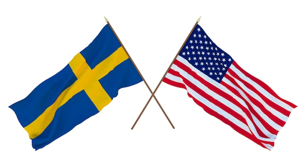 Background for designers illustrators National Independence Day Flags Sweden and United States of America USA