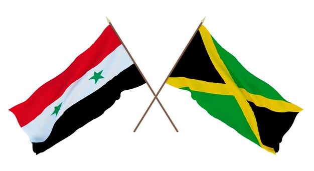 Background for designers illustrators National Independence Day Flags Syria and Jamaica