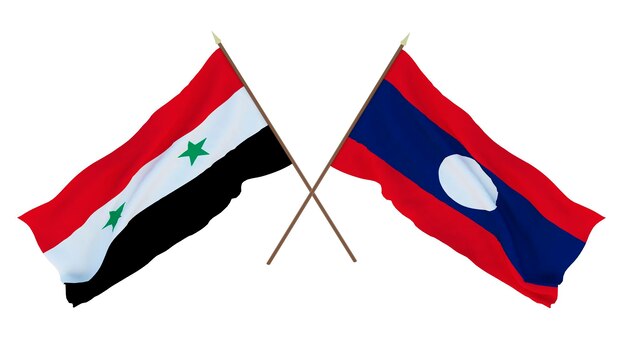 Background for designers illustrators National Independence Day Flags Syria and Laos