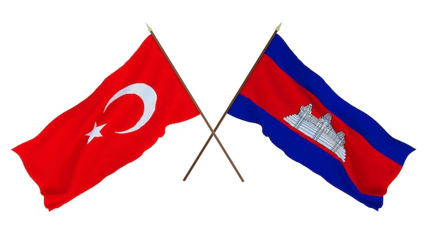 Background for designers illustrators National Independence Day Flags Turkey and Cambodia