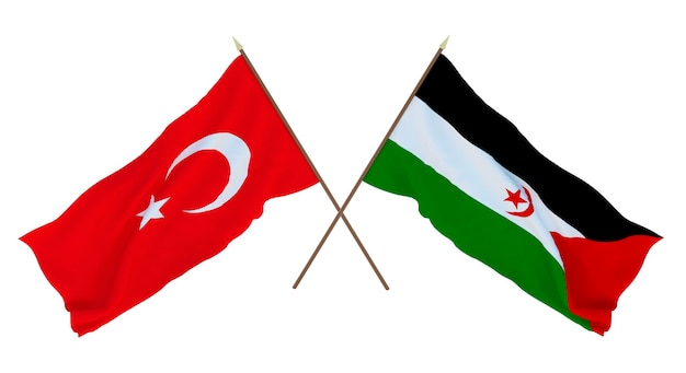 Background for designers illustrators National Independence Day Flags Turkey and Sahrawi Arab Democratic Republic