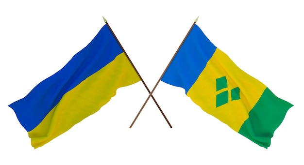 Background for designers illustrators National Independence Day Flags of Ukraine and Saint Vincent