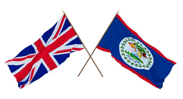 Background for designers illustrators National Independence Day Flags The United Kingdom of Great Britain and Northern Ireland and Belize