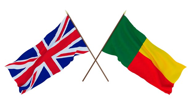 Background for designers illustrators National Independence Day Flags The United Kingdom of Great Britain and Northern Ireland and Benin