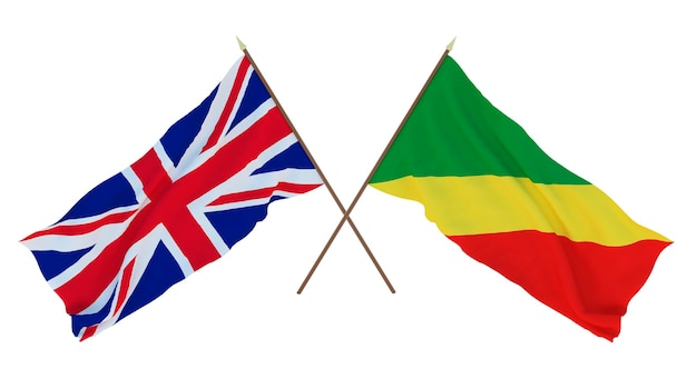 Background for designers illustrators National Independence Day Flags The United Kingdom of Great Britain and Northern Ireland and Congo Brazzaville