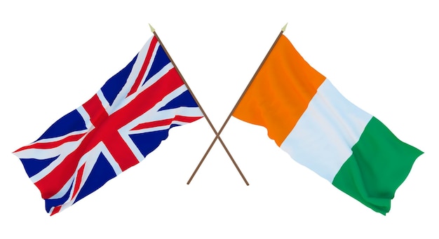 Background for designers illustrators National Independence Day Flags The United Kingdom of Great Britain and Northern Ireland and Cote d'Ivoire