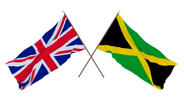 Background for designers illustrators National Independence Day Flags The United Kingdom of Great Britain and Northern Ireland and Jamaica