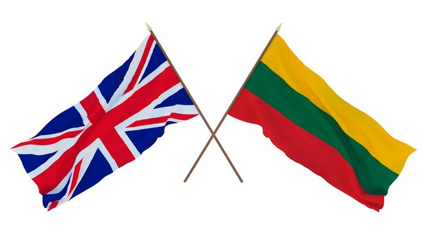 Background for designers illustrators National Independence Day Flags The United Kingdom of Great Britain and Northern Ireland and Lithuania