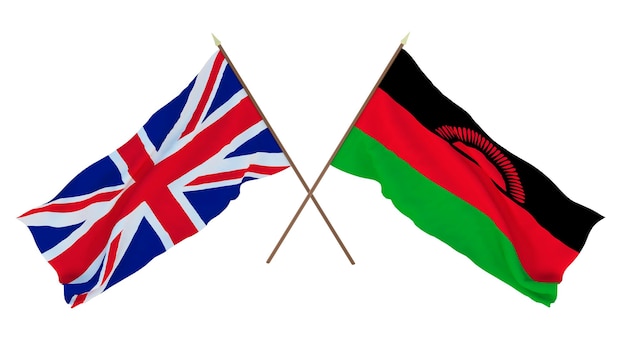 Background for designers illustrators National Independence Day Flags The United Kingdom of Great Britain and Northern Ireland and Malawi