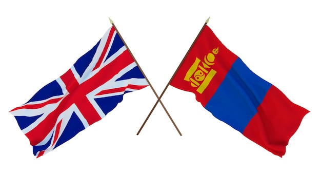 Фон для дизайнеров-иллюстраторов День национальной независимости Флаги Соединенное Королевство Великобритании и Северной Ирландии и Монголия