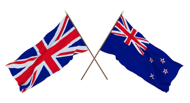 Background for designers illustrators National Independence Day Flags The United Kingdom of Great Britain and Northern Ireland and New Zealand