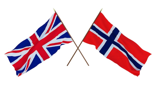 Background for designers illustrators National Independence Day Flags The United Kingdom of Great Britain and Northern Ireland and Norway