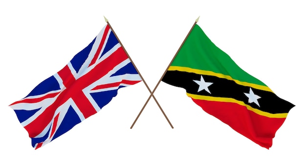 Background for designers illustrators National Independence Day Flags The United Kingdom of Great Britain and Northern Ireland and Saint Kitts and Nevis