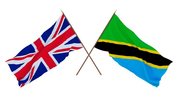 Background for designers illustrators National Independence Day Flags The United Kingdom of Great Britain and Northern Ireland and Tanzania