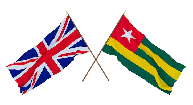 Background for designers illustrators National Independence Day Flags The United Kingdom of Great Britain and Northern Ireland and Togo