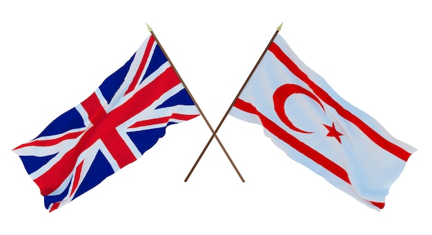 Background for designers illustrators National Independence Day Flags The United Kingdom of Great Britain and Northern Ireland and Turkish Republic of Northern Cyprus