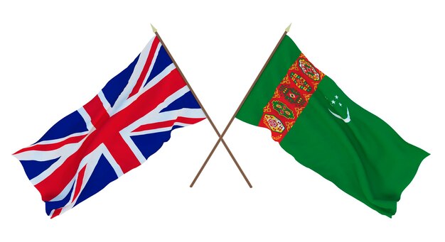 Background for designers illustrators National Independence Day Flags The United Kingdom of Great Britain and Northern Ireland and Turkmenistan