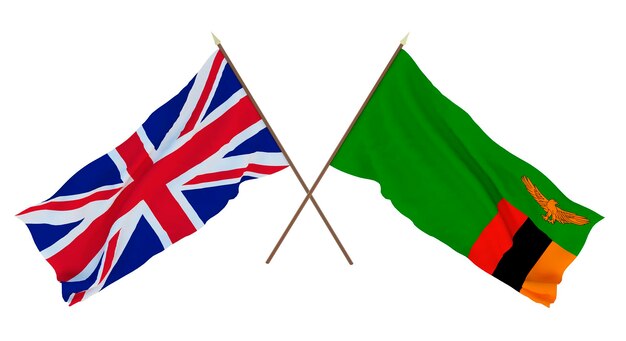 Background for designers illustrators National Independence Day Flags The United Kingdom of Great Britain and Northern Ireland and Zambia