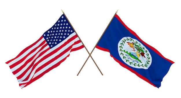 Background for designers illustrators National Independence Day Flags of United States of America USA and Belize