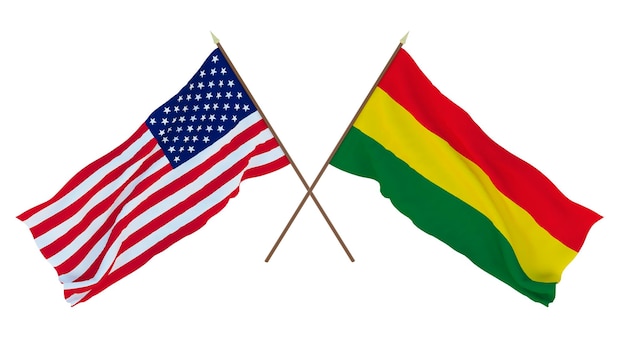 Background for designers illustrators National Independence Day Flags of United States of America USA and Bolivia